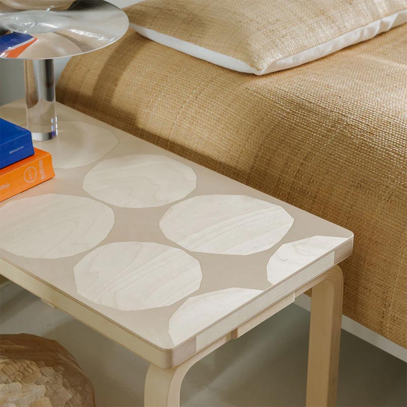 Bench 153B - Kivet - des. Alvar Aalto 1945, Pattern des. Maija Isola 1956, made by Artek + Marimekko