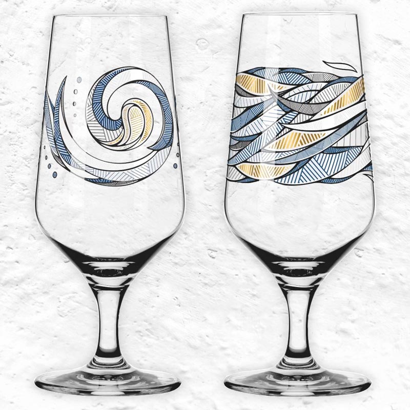 Brauchzeit Pils Glass Set with Water Illustration des. Andreas Preis for Ritzenhoff