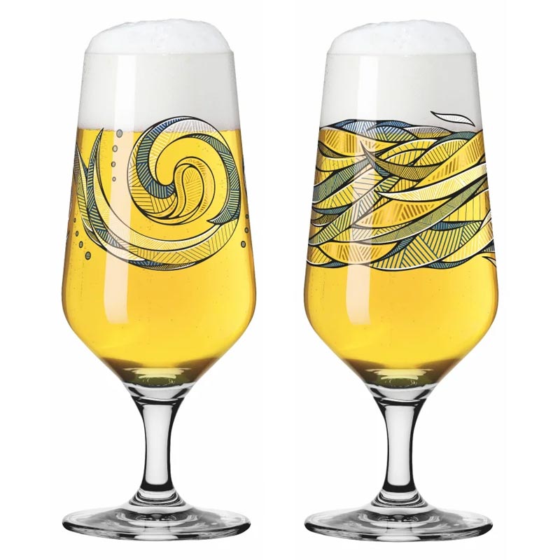 Brauchzeit Pils Glass Set with Water Illustration des. Andreas Preis for Ritzenhoff
