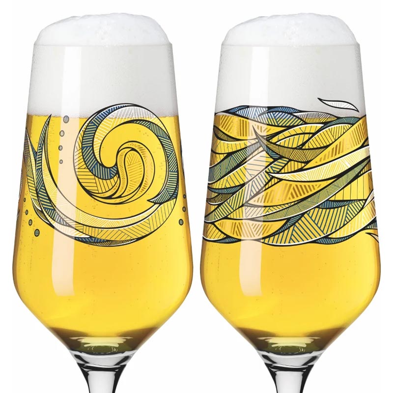 Brauchzeit Pils Glass Set with Water Illustration des. Andreas Preis for Ritzenhoff