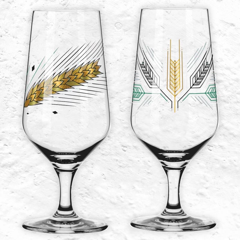 Brauchzeit Beer Glass Set with Barley Illustration by Andreas Preis for Ritzenhoff