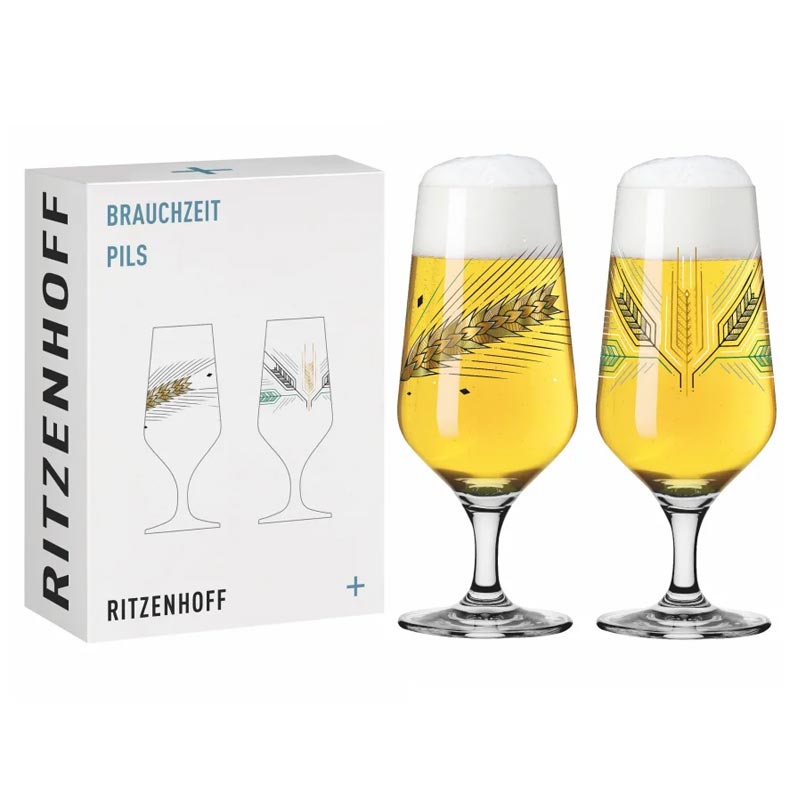 Brauchzeit Beer Glass Set with Barley Illustration by Andreas Preis for Ritzenhoff