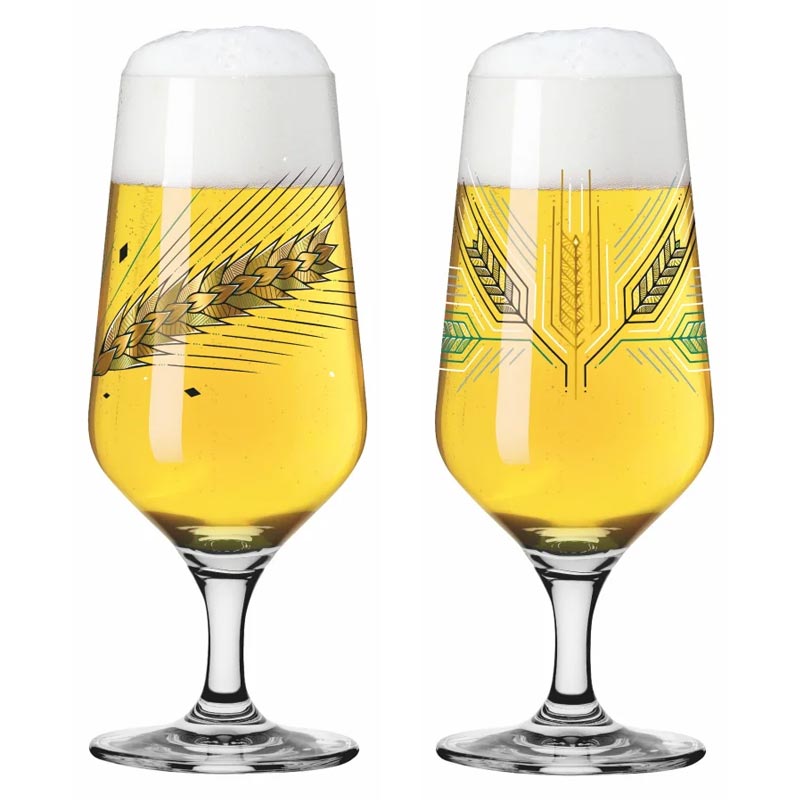 Brauchzeit Beer Glass Set with Barley Illustration by Andreas Preis for Ritzenhoff