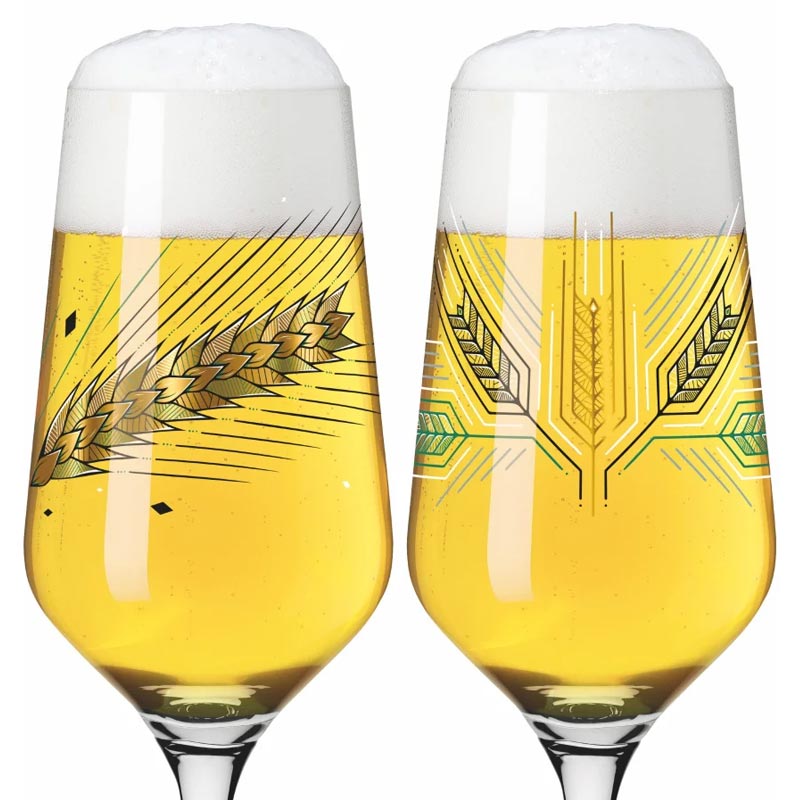 Brauchzeit Beer Glass Set with Barley Illustration by Andreas Preis for Ritzenhoff