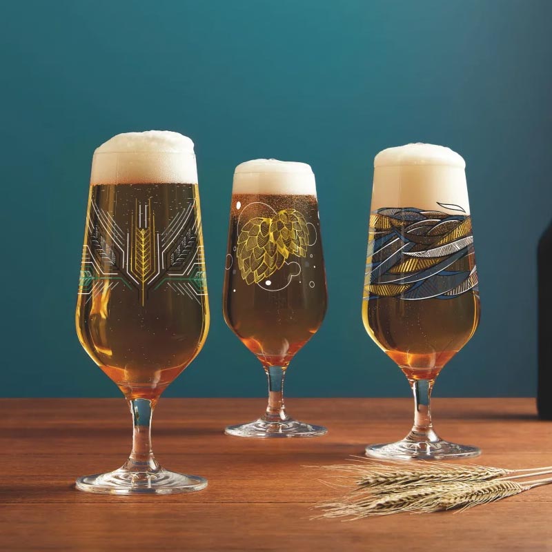 Brauchzeit Pils Glass Set with Water Illustration des. Andreas Preis for Ritzenhoff