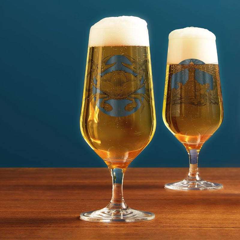 Brauchzeit Beer Glass Set #7, #8 with Lighthouse Illustration (3471004) - des. Philip Harris for Ritzenhoff
