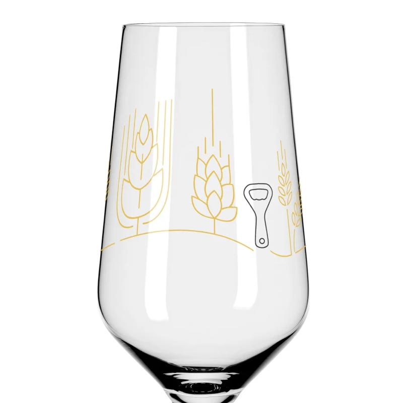 Brauchzeit Pils Glass Set Featuring Hops, Malt and Bottle Opener Illustration des. Sonja Eikler for Ritzenhoff