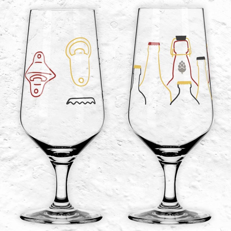 Brauchzeit Pils Glass Set With Bottle and Bottle Opener Illustration des. Ana Vasconcelos for Ritzenhoff
