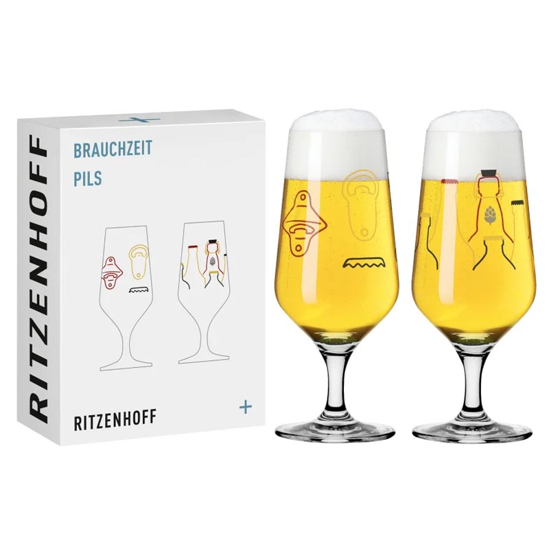 Brauchzeit Pils Glass Set With Bottle and Bottle Opener Illustration des. Ana Vasconcelos for Ritzenhoff