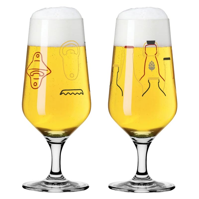 Brauchzeit Pils Glass Set With Bottle and Bottle Opener Illustration des. Ana Vasconcelos for Ritzenhoff