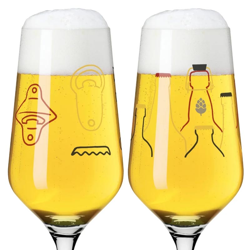 Brauchzeit Pils Glass Set With Bottle and Bottle Opener Illustration des. Ana Vasconcelos for Ritzenhoff