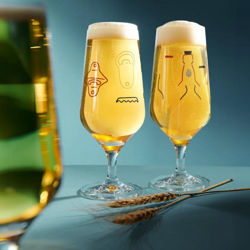 Brauchzeit Pils Glass Set With Bottle and Bottle Opener Illustration des. Ana Vasconcelos for Ritzenhoff