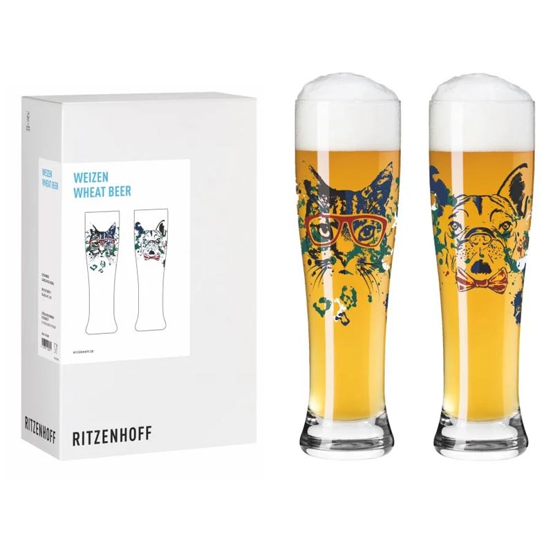 Happy As Animal Weizen Wheat Beer Glass (8103001) - Set of 2 - des. Carolin Oliveira for Ritzenhoff