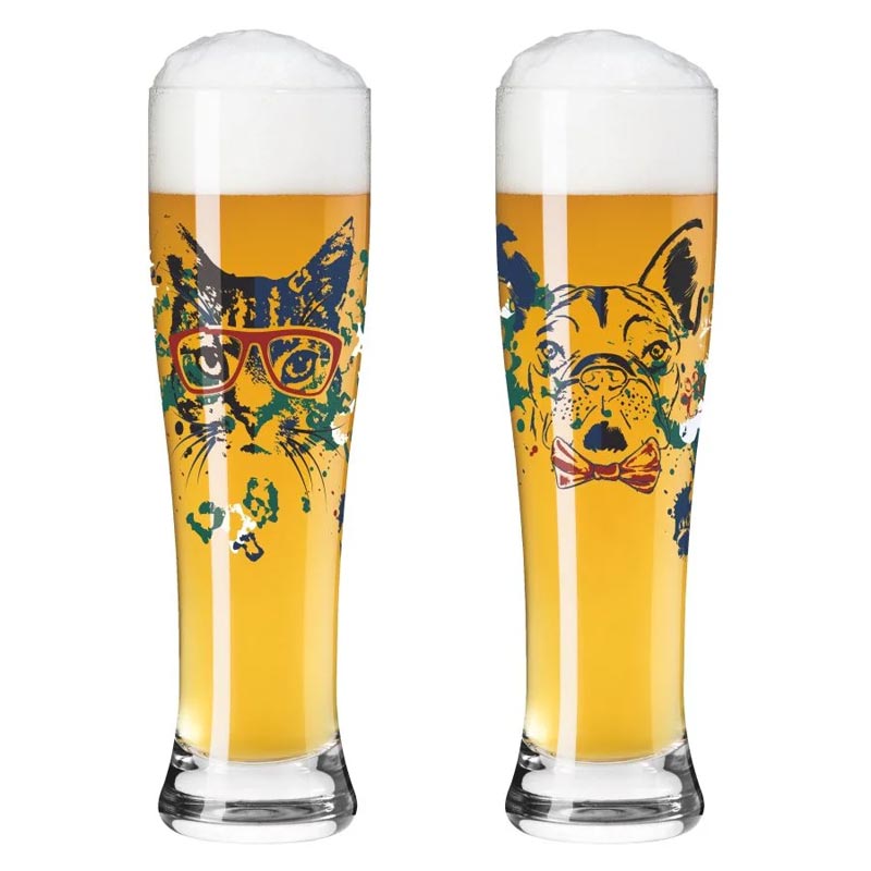 Happy As Animal Weizen Wheat Beer Glass (8103001) - Set of 2 - des. Carolin Oliveira for Ritzenhoff