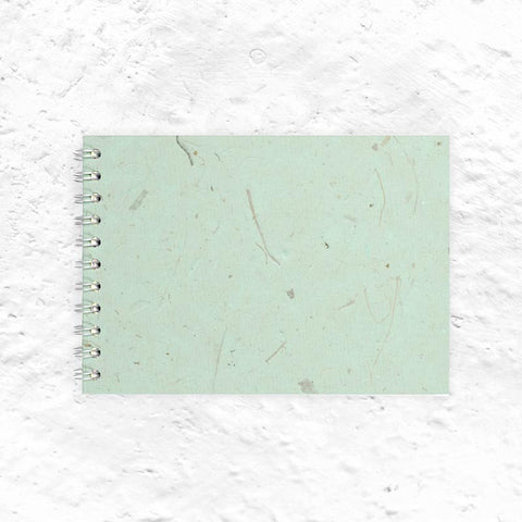 Peppermint A5 Landscape Spiral Bound Posh sketchbook by Pink Pig (silk & banana leaf tissue cover)