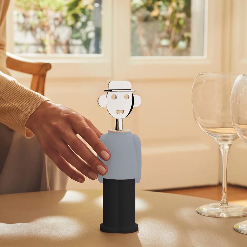 Alessandro M. Corkscrew in Black / Pale Blue, des. Alessandro Mendini for Alessi