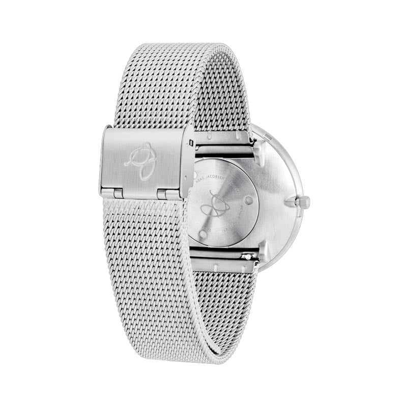 Bankers watch des. Arne Jacobsen - 40mm diameter, white dial, matt steel mesh band