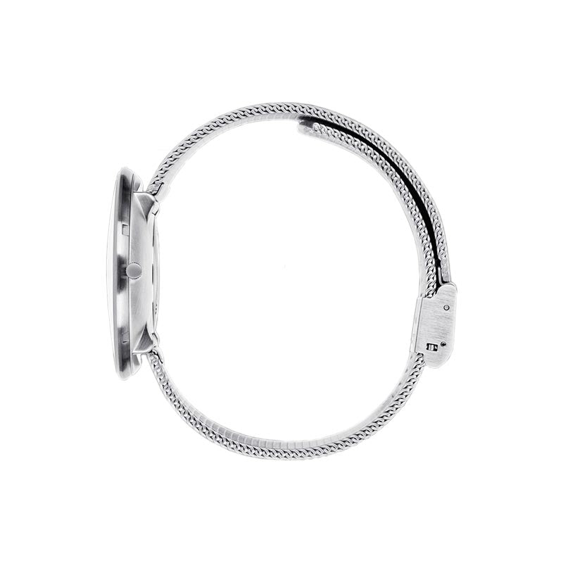 Bankers watch des. Arne Jacobsen - 40mm diameter, white dial, matt steel mesh band