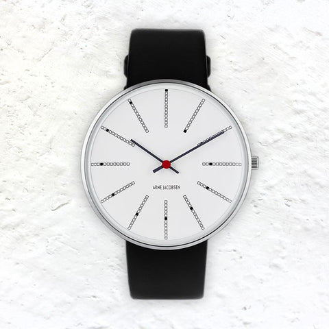 Bankers watch des. Arne Jacobsen - 40mm diameter, white dial, black strap
