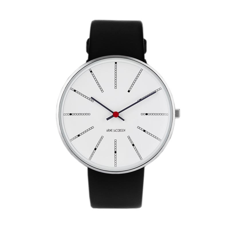 Bankers watch des. Arne Jacobsen - 40mm diameter, white dial, black strap
