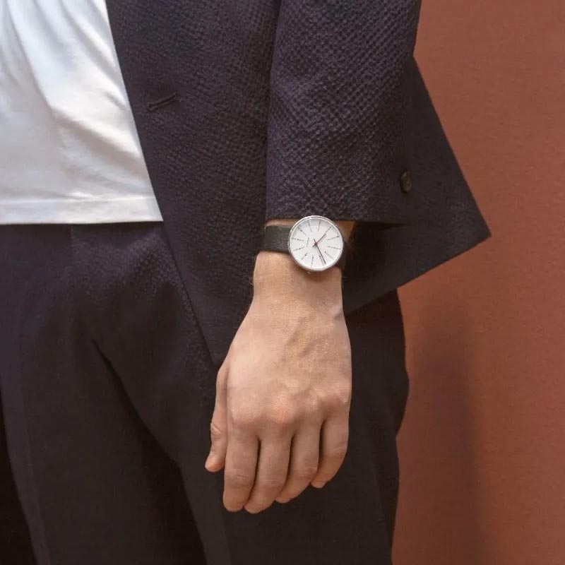 Bankers watch des. Arne Jacobsen - 40mm diameter, white dial, black strap
