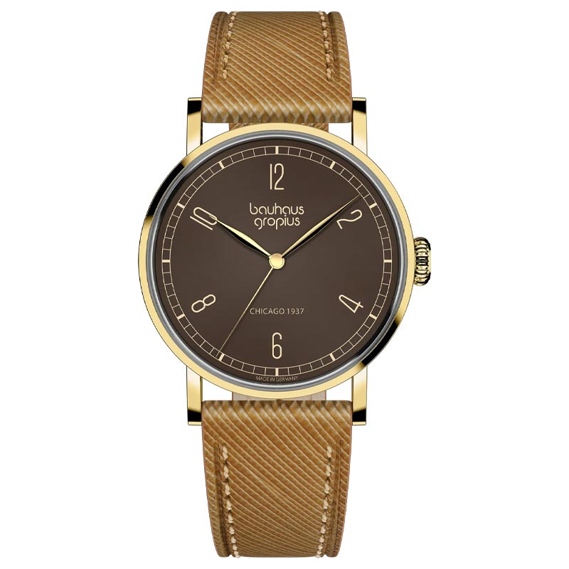 Bauhaus Dessau Women's Watch - Brown Leather Strap - Sapphire crystal - by Walter Gropius
