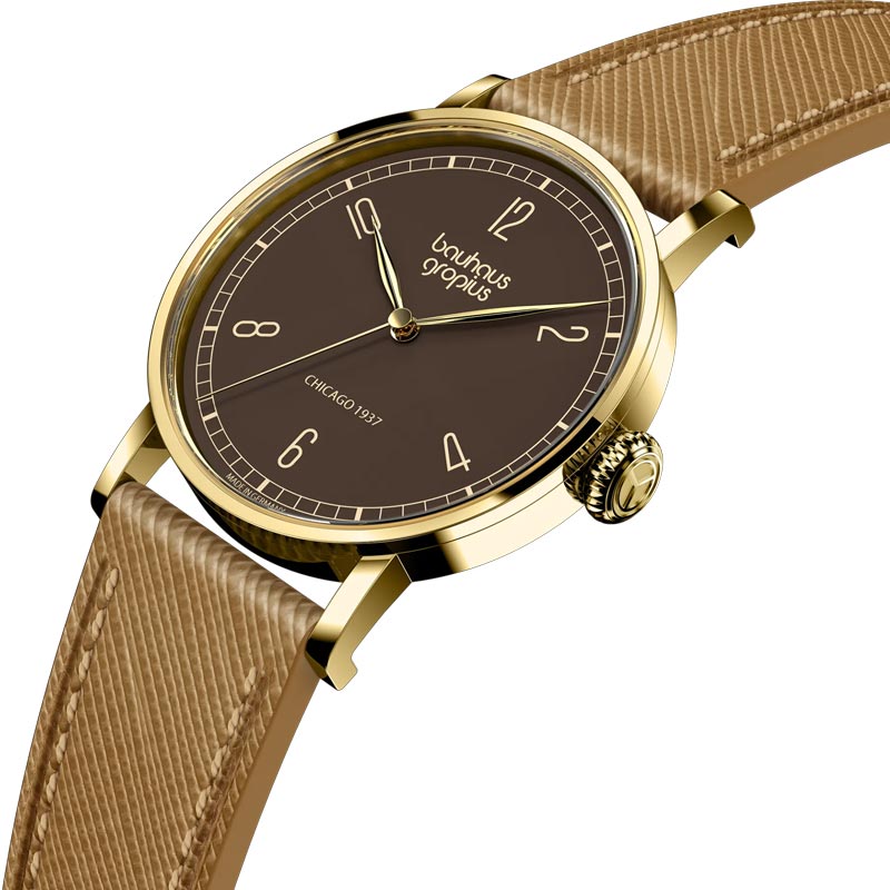 Bauhaus Dessau Women's Watch - Brown Leather Strap - Sapphire crystal - by Walter Gropius