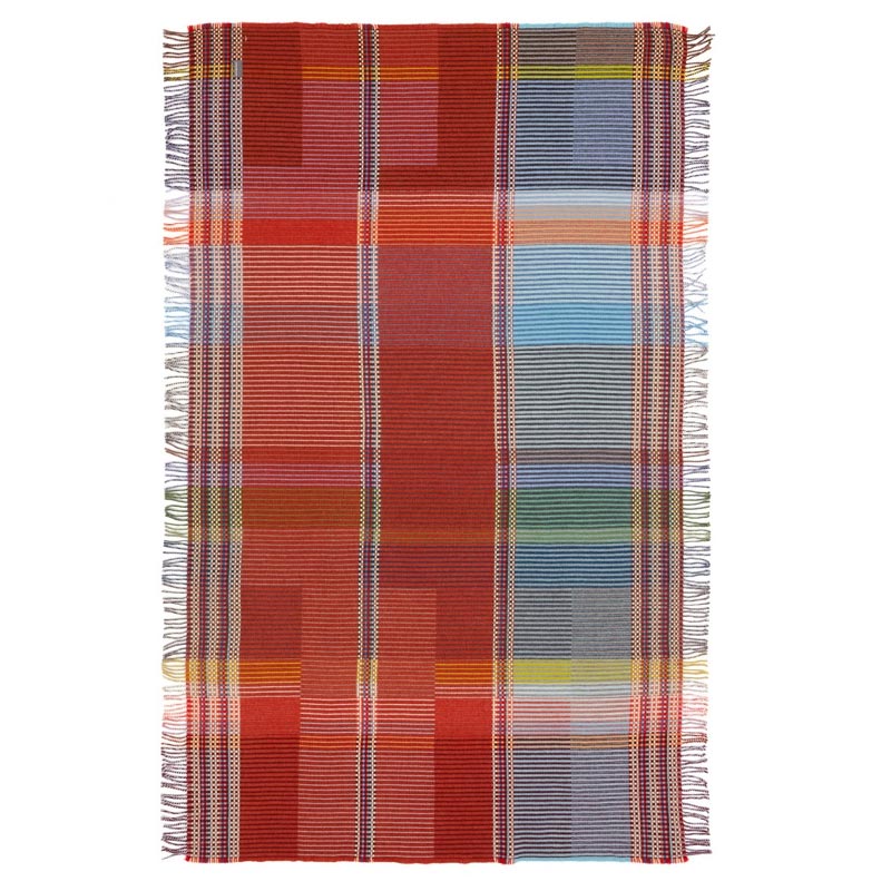 Beatrix Pinstripe 100% Merino Lambswool Throw - Orange / Blue - by Wallace Sewell