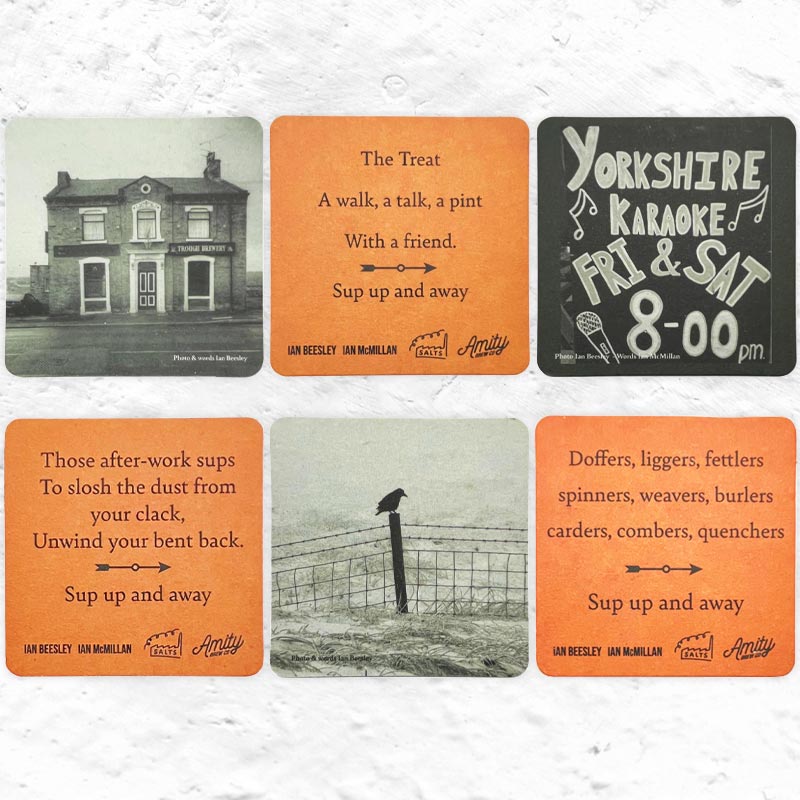 Sup Up & Away Set of 6 Beermats by Ian Beesley and Ian McMillan - exclusive