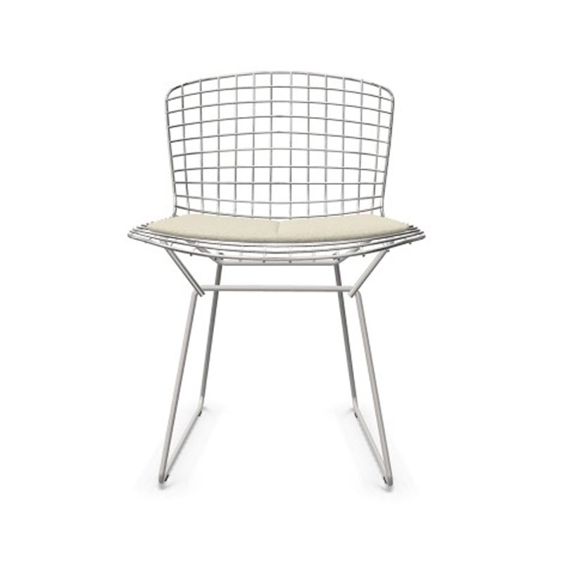Bertoia side chair - chrome frame - upholstered seat - designed by Harry Bertoia, 1952. Made by Knoll