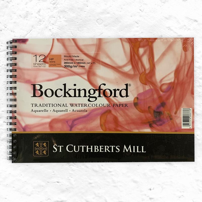 Bockingford spiral bound watercolour pad, 10 x 7", 12 sheets, hot pressed (red pad)