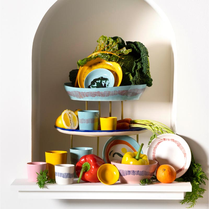 Feast bowl - pink with blue stripes - des. Yotam Ottolengi for Serax