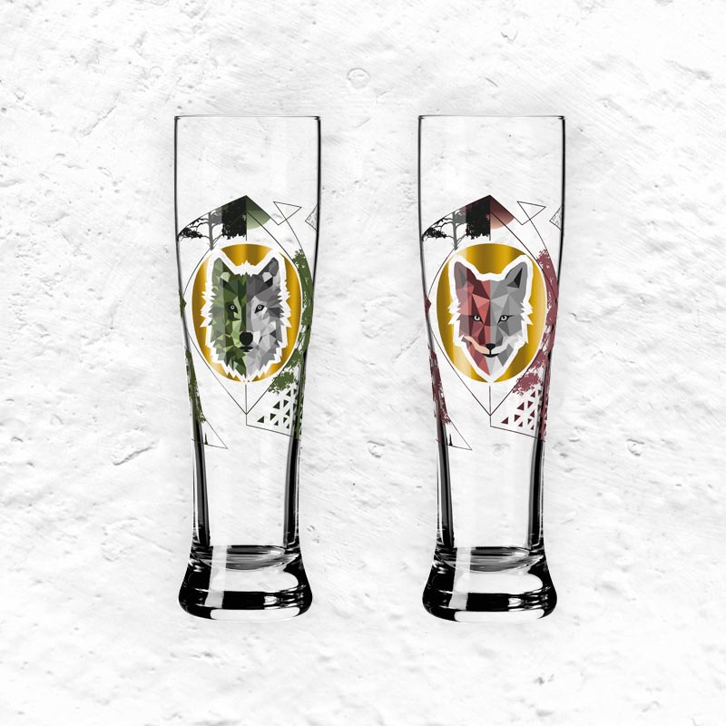 Brauchzeit 'Weizen' (Wheat Beer) Glass Set featuring Fox and Wolf Illustration, des. Sonja Eikler for Ritzenhoff