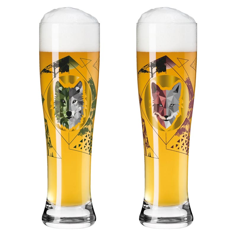 Brauchzeit 'Weizen' (Wheat Beer) Glass Set featuring Fox and Wolf Illustration, des. Sonja Eikler for Ritzenhoff