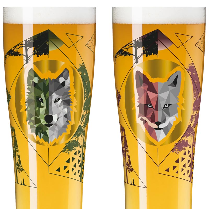 Brauchzeit 'Weizen' (Wheat Beer) Glass Set featuring Fox and Wolf Illustration, des. Sonja Eikler for Ritzenhoff