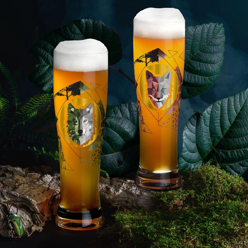 Brauchzeit 'Weizen' (Wheat Beer) Glass Set featuring Fox and Wolf Illustration, des. Sonja Eikler for Ritzenhoff