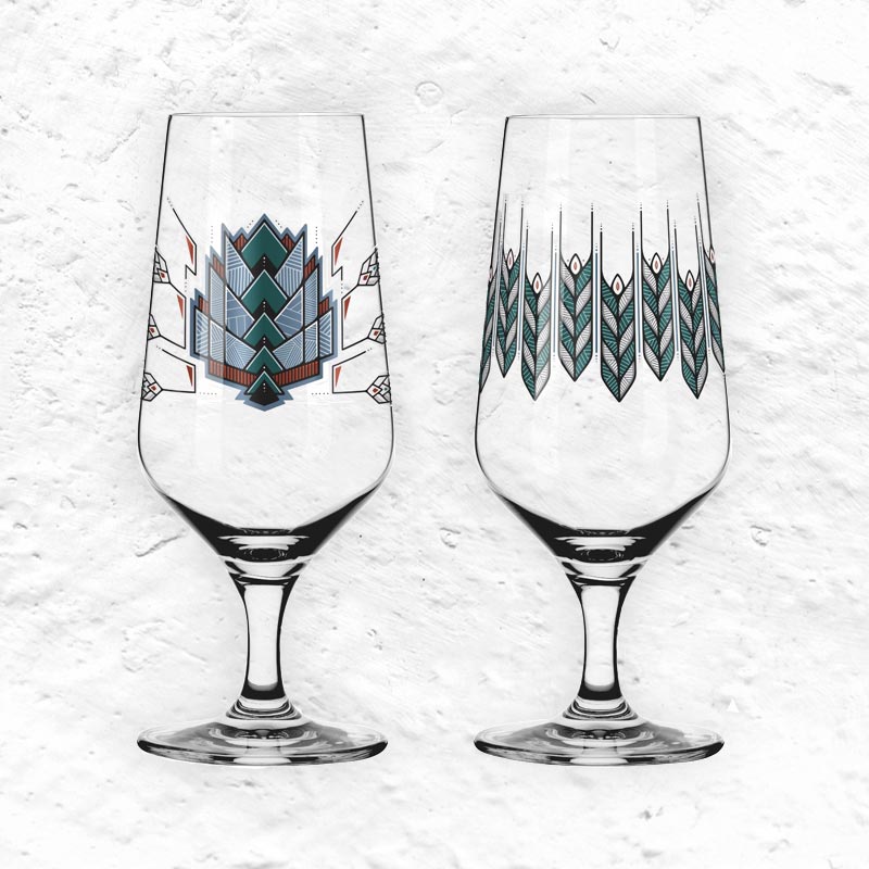 Brauchzeit Pils Glass Set with Hops and Barley Illustration, des. Andreas Preis for Ritzenhoff