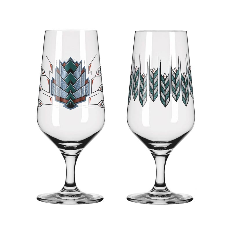 Brauchzeit Pils Glass Set with Hops and Barley Illustration, des. Andreas Preis for Ritzenhoff