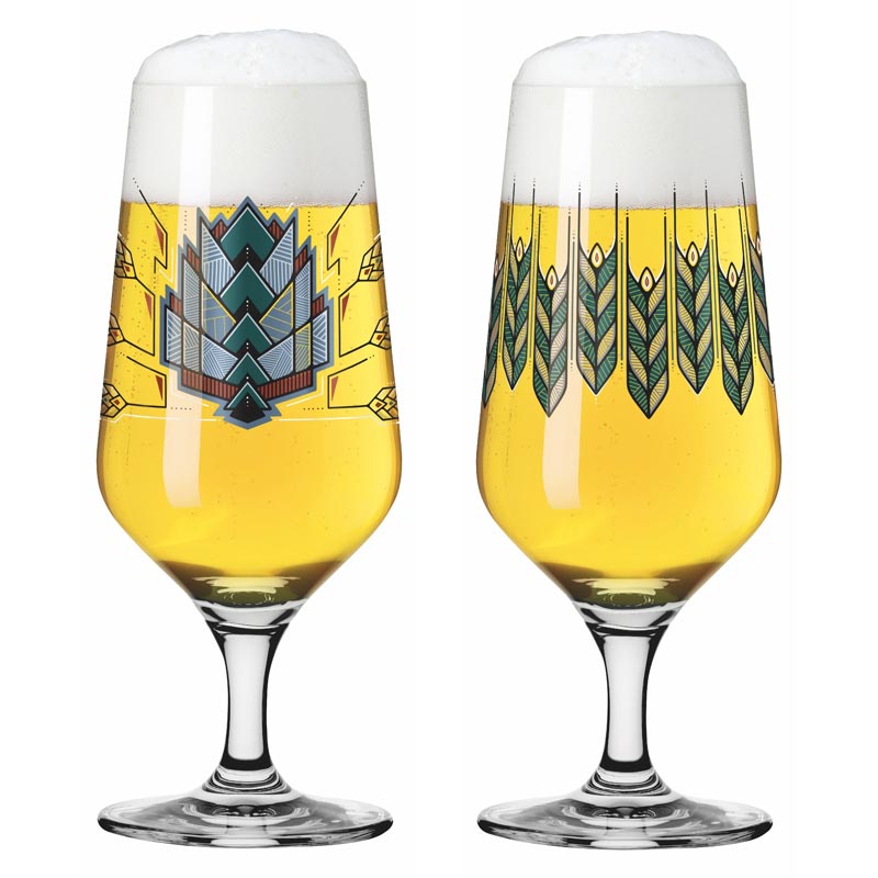 Brauchzeit Pils Glass Set with Hops and Barley Illustration, des. Andreas Preis for Ritzenhoff