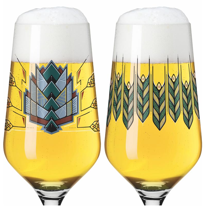 Brauchzeit Pils Glass Set with Hops and Barley Illustration, des. Andreas Preis for Ritzenhoff