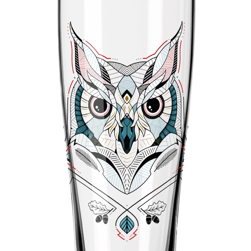Brauchzeit 'Weizen' (Wheat Beer) Glass Set featuring Bear and Owl Illustration, des. Andreas Preis for Ritzenhoff