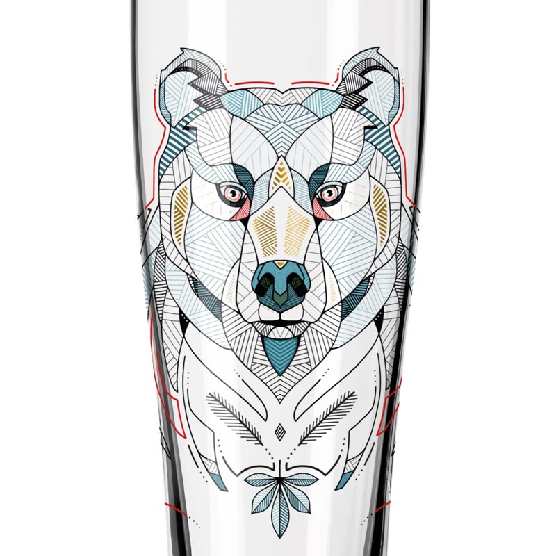 Brauchzeit 'Weizen' (Wheat Beer) Glass Set featuring Bear and Owl Illustration, des. Andreas Preis for Ritzenhoff