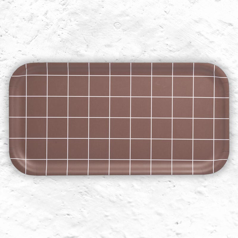 Checks & Stripes Rectangular Tray - Brown - by Side by Side