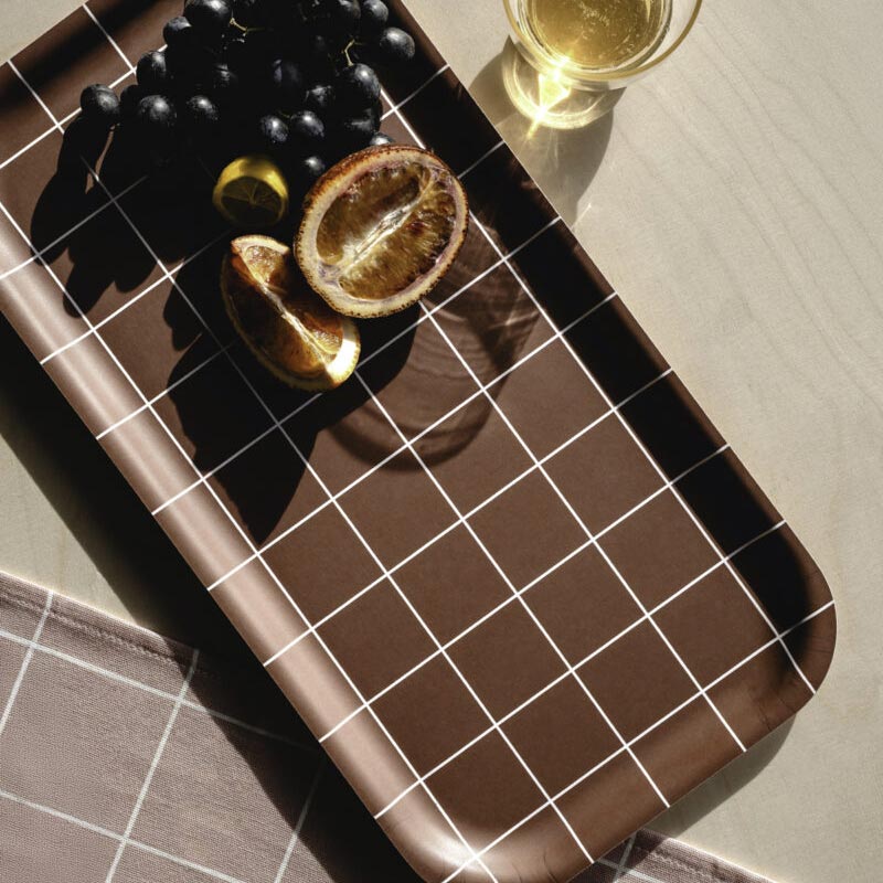 Checks & Stripes Rectangular Tray - Brown - by Side by Side