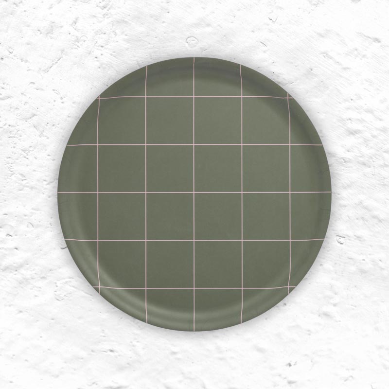 Checks & stripes Round Tray - Olive - by Muurla