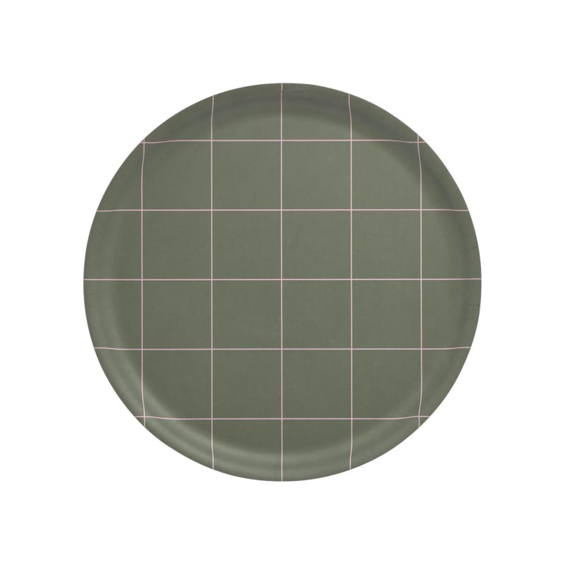 Checks & stripes Round Tray - Olive - by Muurla