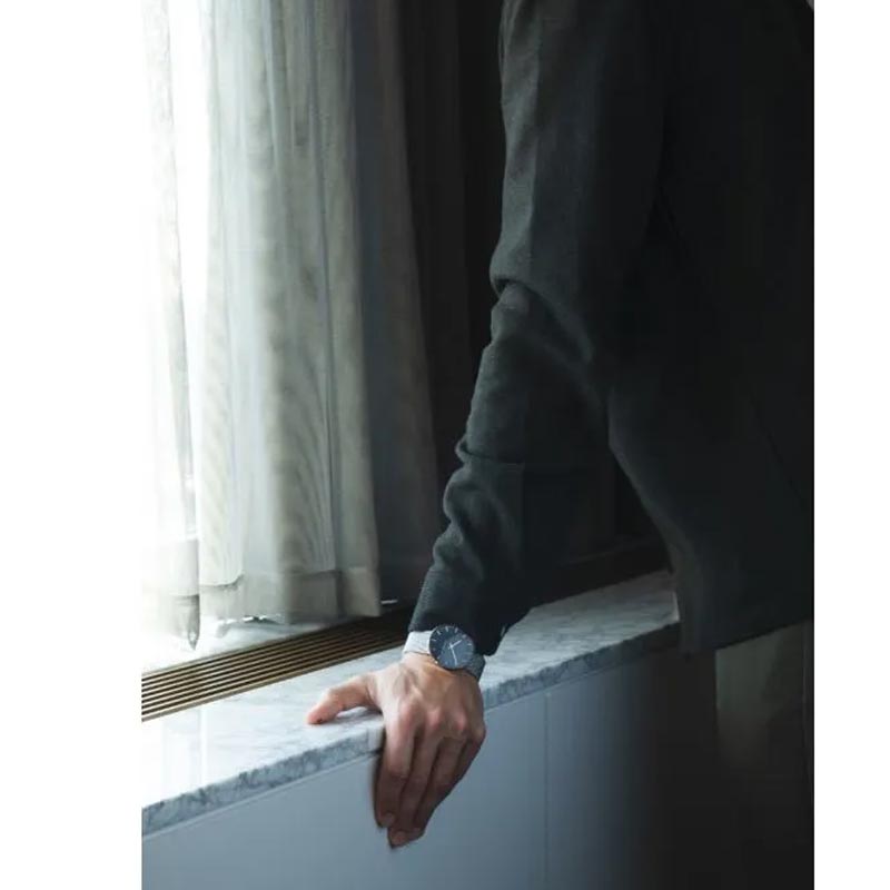 City Hall watch des. Arne Jacobsen - 40mm diameter, Oxford blue dial, matt steel mesh strap