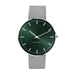 City Hall watch des. Arne Jacobsen - 40mm diameter, Green dial, matt steel mesh band