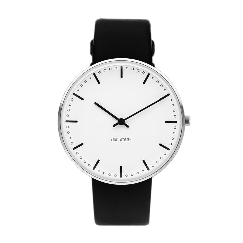 City Hall watch des. Arne Jacobsen - 40mm diameter, white dial, black strap