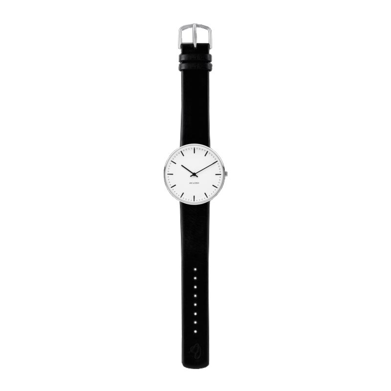 City Hall watch des. Arne Jacobsen - 40mm diameter, white dial, black strap